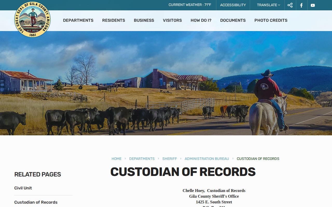 Gila County booking record fees and records request timing