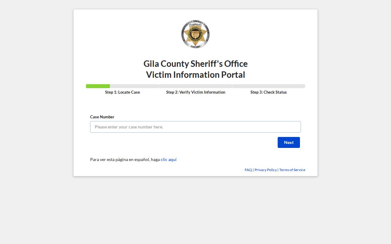 Gila County victim case portal for case updates rather than warrant search