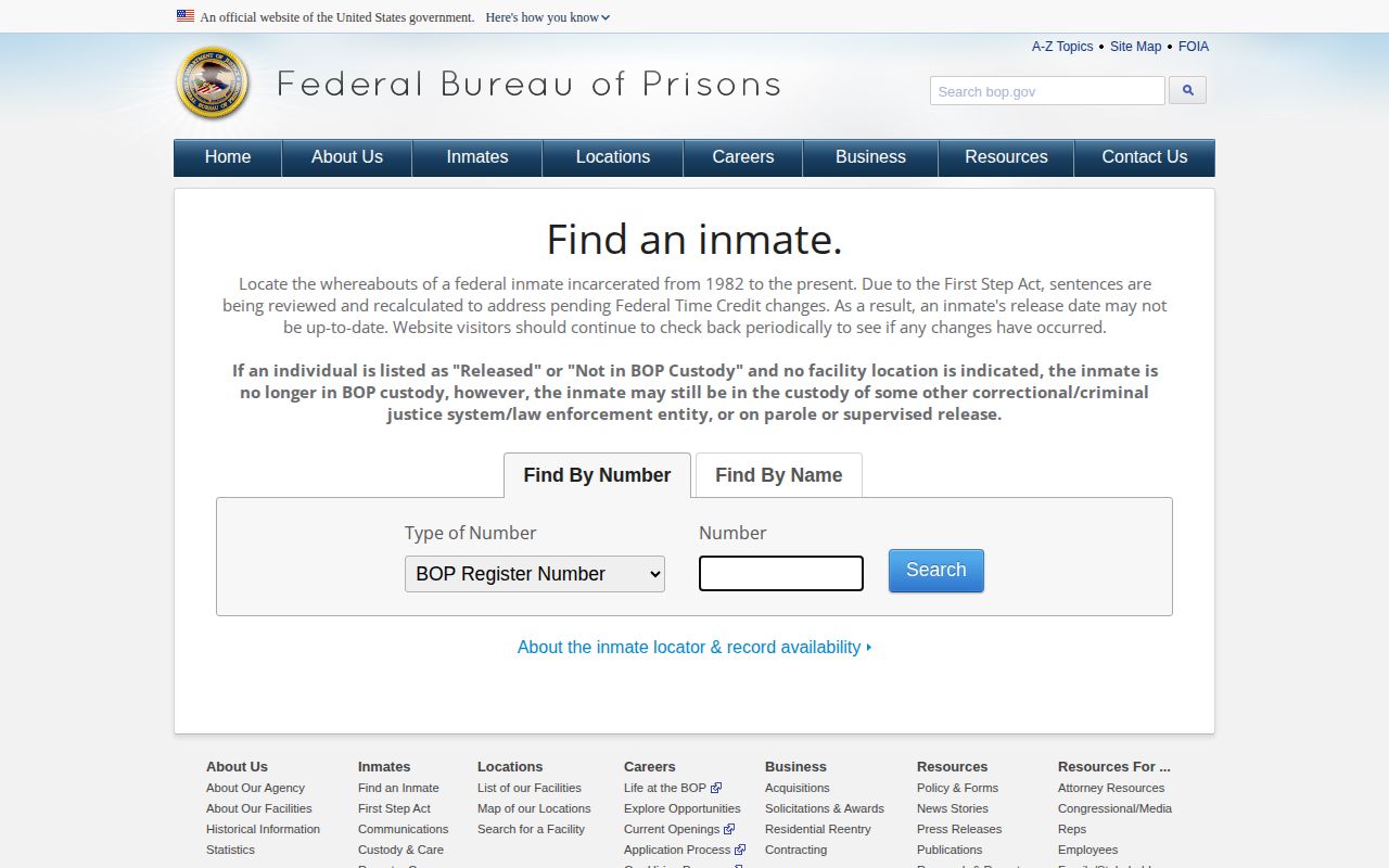 Federal BOP inmate locator distinguished from Gila County wanted records