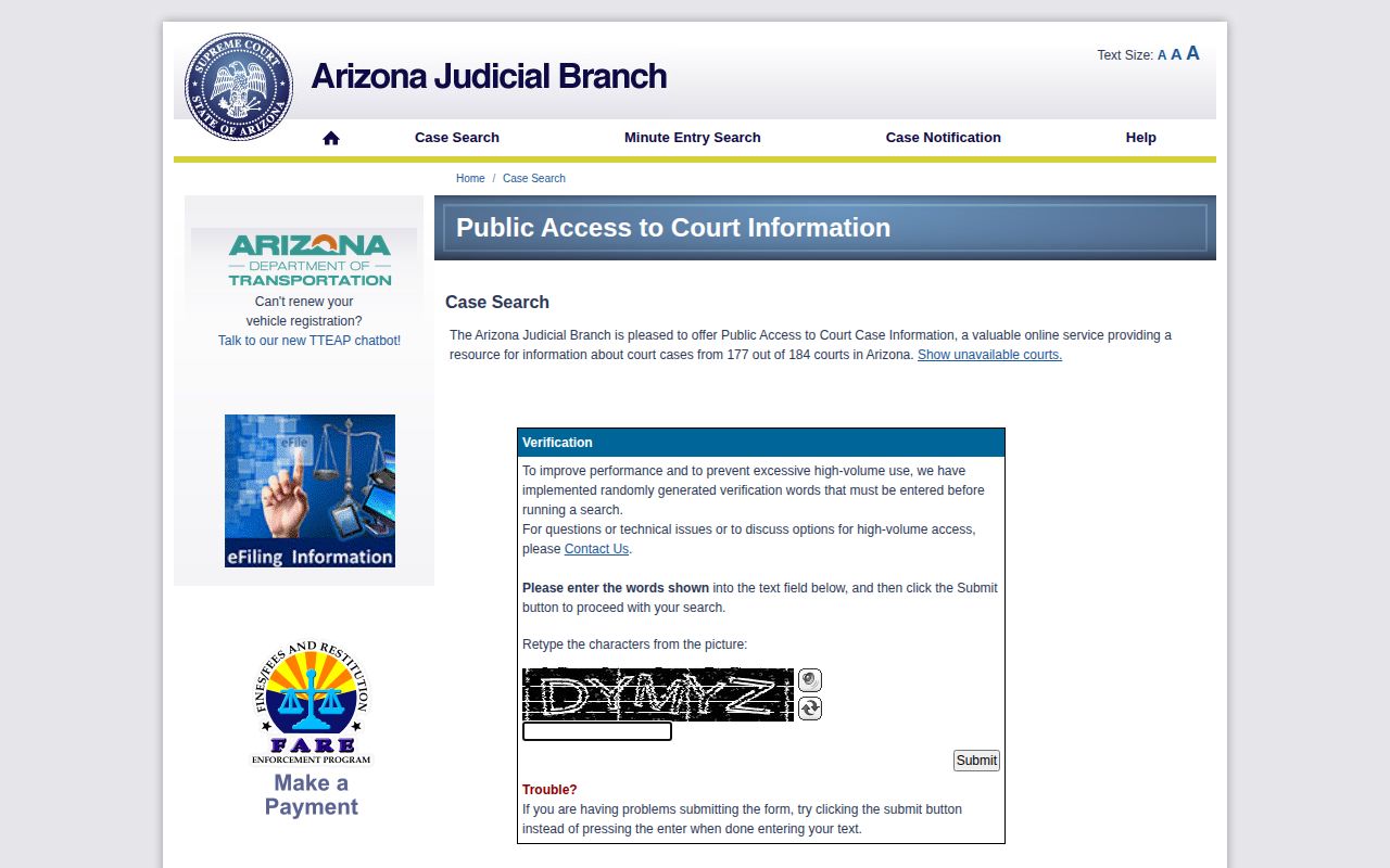 Arizona court case lookup for Gila County warrant verification