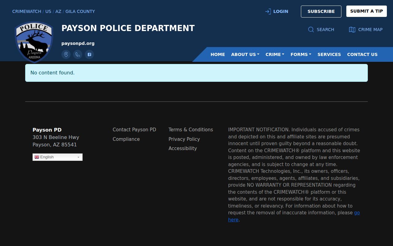 Payson Police arrest records channel for Gila County bookings